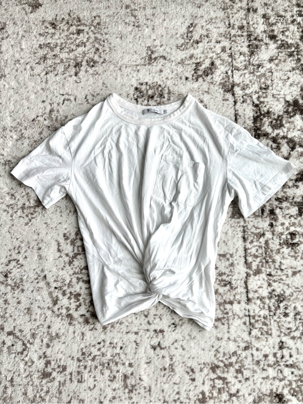 T by Alexander Wang 100% Cotton Twist Tie Gathered Cropped Pocket Tee Shirt